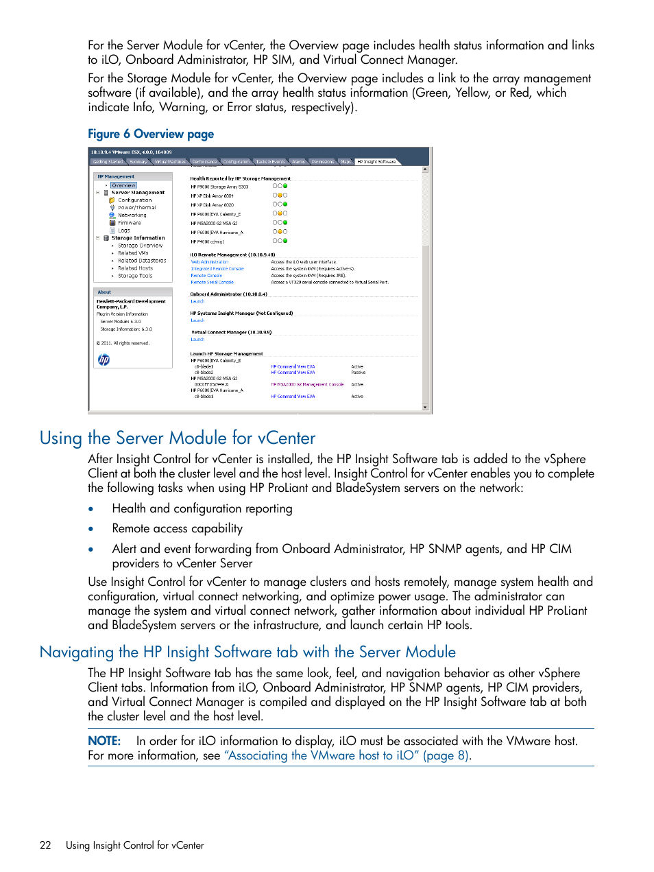 Using the server module for vcenter | HP OneView for VMware vCenter User Manual | Page 22 / 92