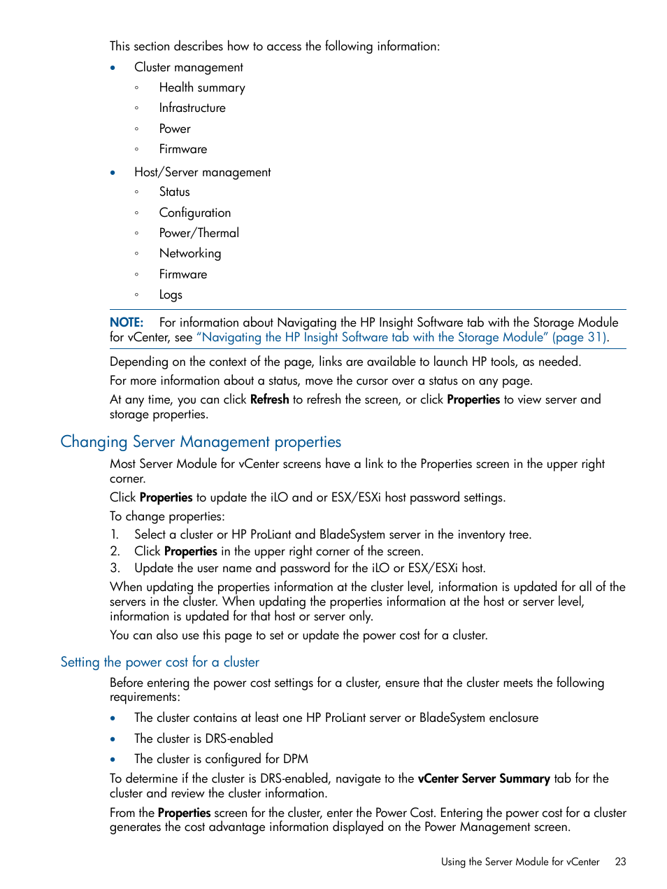 Changing server management properties, Setting the power cost for a cluster | HP OneView for VMware vCenter User Manual | Page 23 / 92