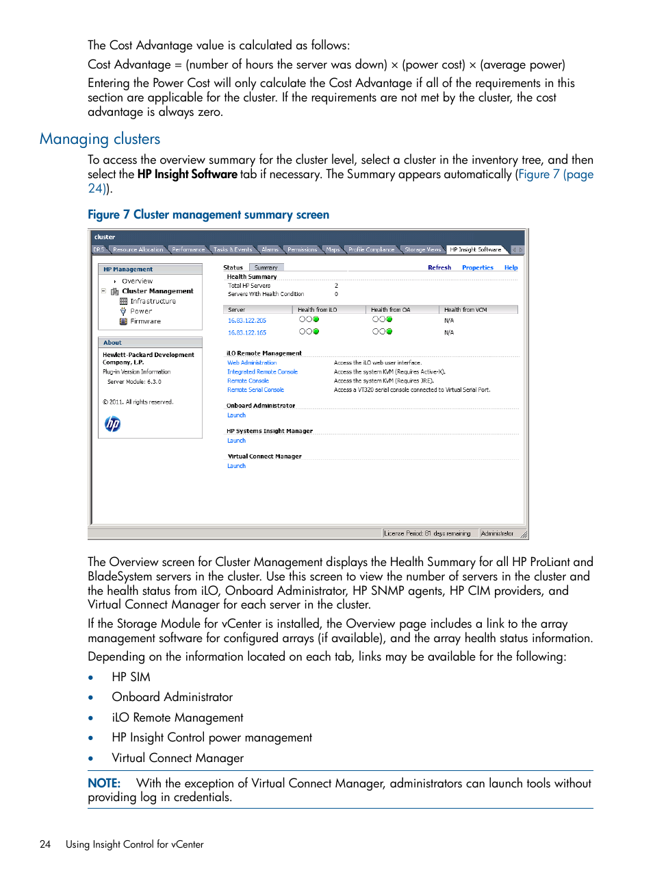 Managing clusters | HP OneView for VMware vCenter User Manual | Page 24 / 92