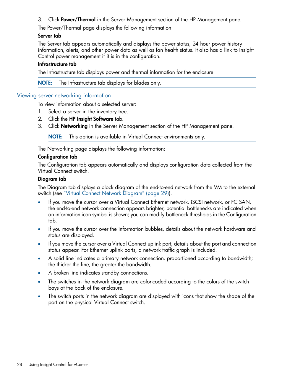 Viewing server networking information | HP OneView for VMware vCenter User Manual | Page 28 / 92