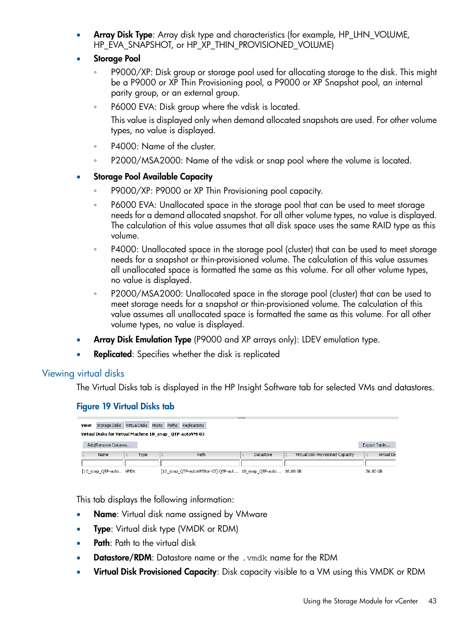 Viewing virtual disks | HP OneView for VMware vCenter User Manual | Page 43 / 92