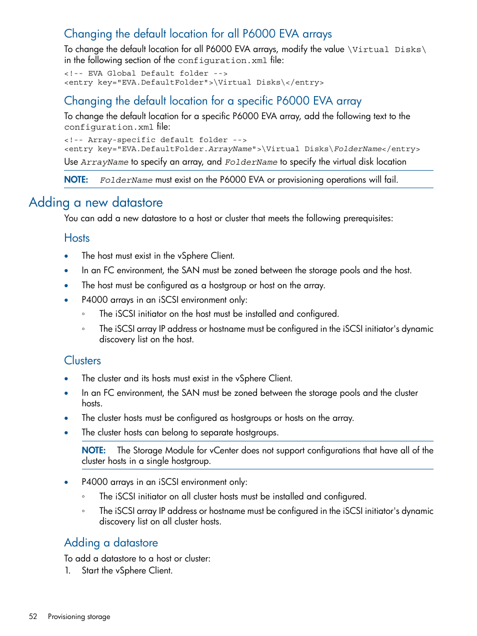 Adding a new datastore, Hosts, Clusters | Adding a datastore | HP OneView for VMware vCenter User Manual | Page 52 / 92