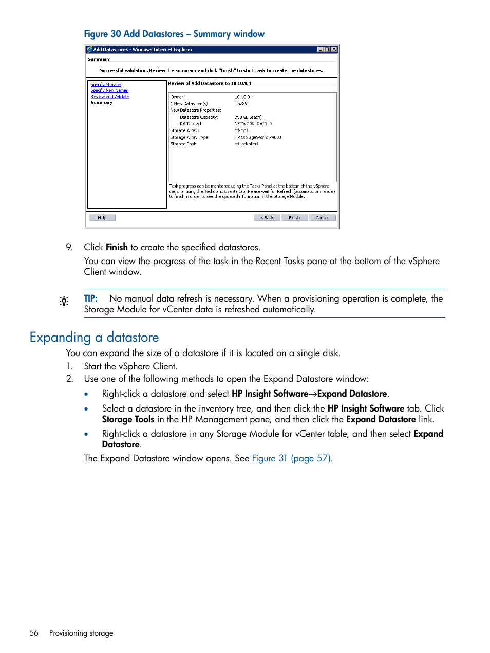 Expanding a datastore | HP OneView for VMware vCenter User Manual | Page 56 / 92