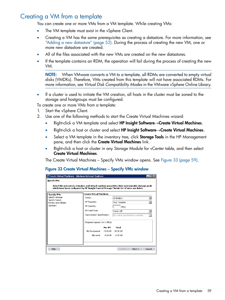 Creating a vm from a template | HP OneView for VMware vCenter User Manual | Page 59 / 92