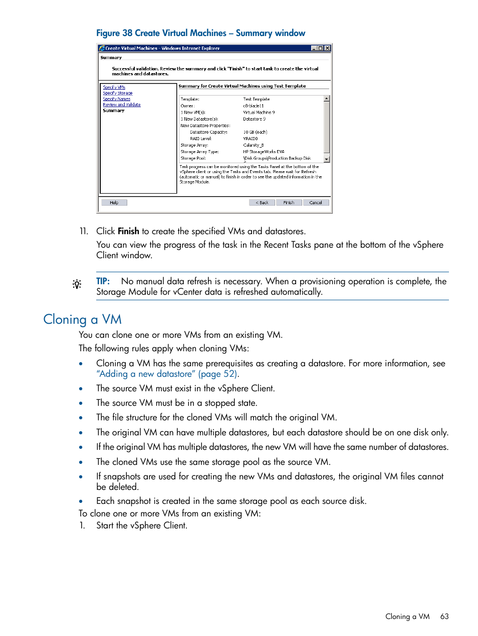 Cloning a vm | HP OneView for VMware vCenter User Manual | Page 63 / 92