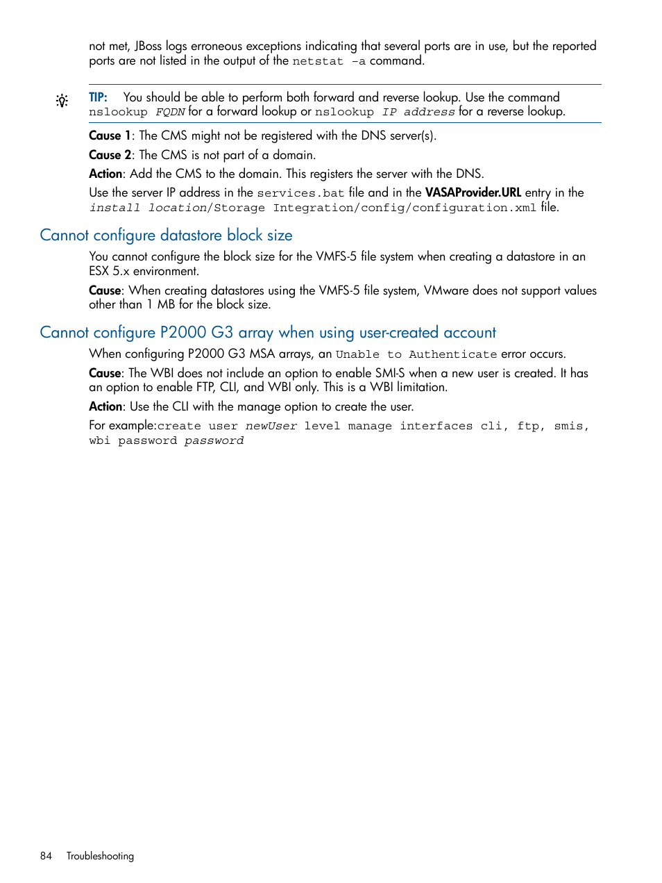 Cannot configure datastore block size | HP OneView for VMware vCenter User Manual | Page 84 / 92