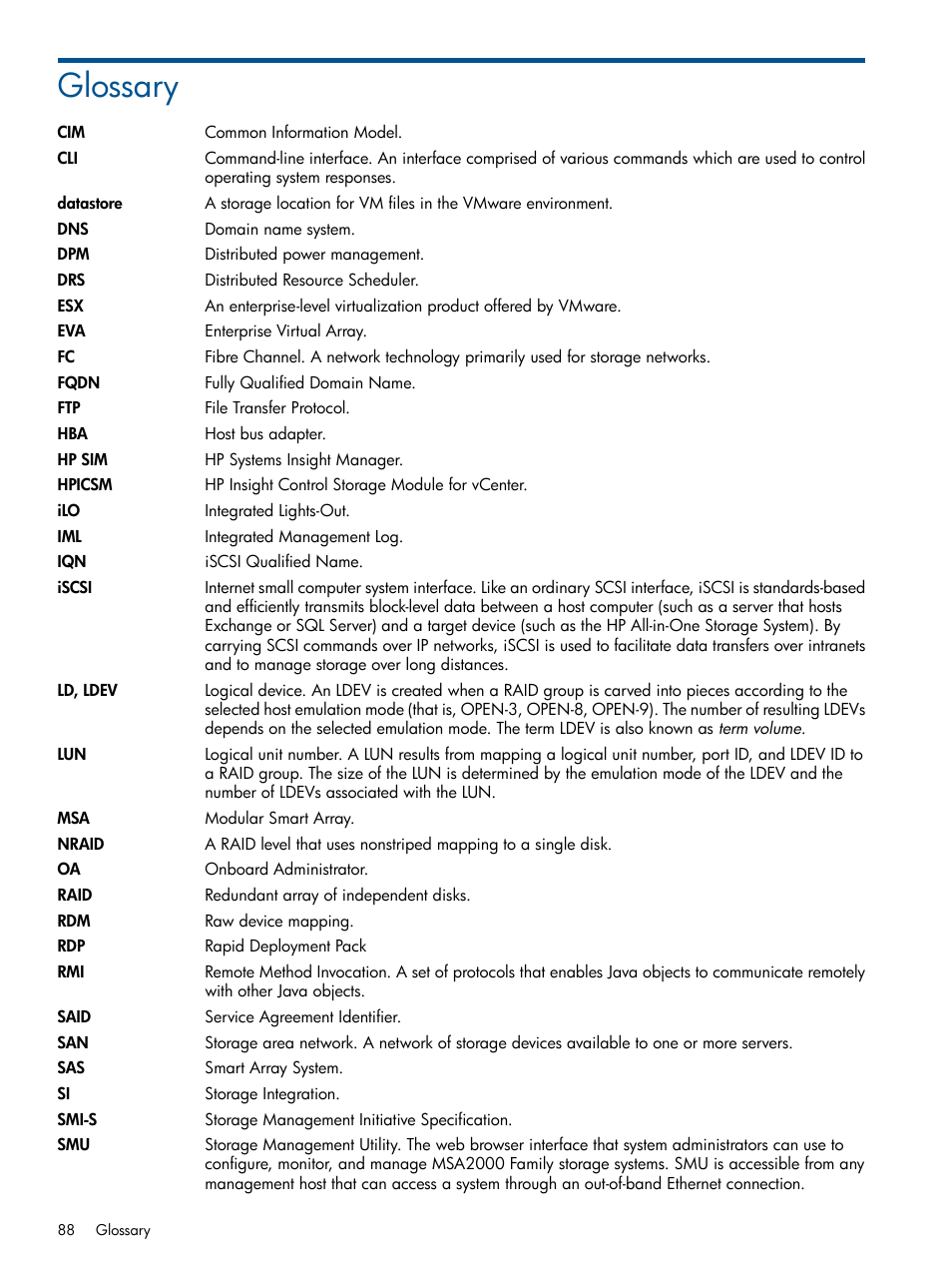 Glossary | HP OneView for VMware vCenter User Manual | Page 88 / 92