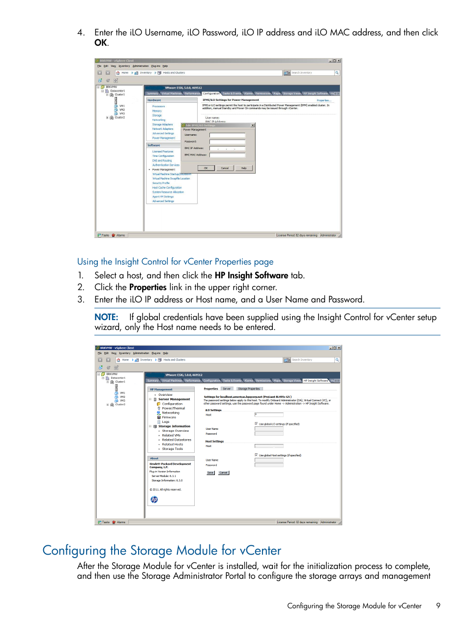 Configuring the storage module for vcenter | HP OneView for VMware vCenter User Manual | Page 9 / 92