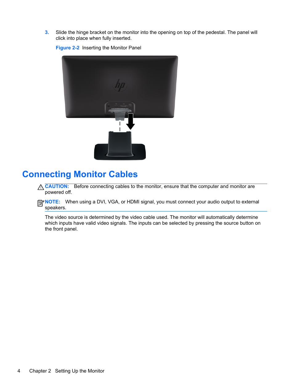 Connecting monitor cables | HP L2314 23-inch LED Backlit Monitor User Manual | Page 10 / 21
