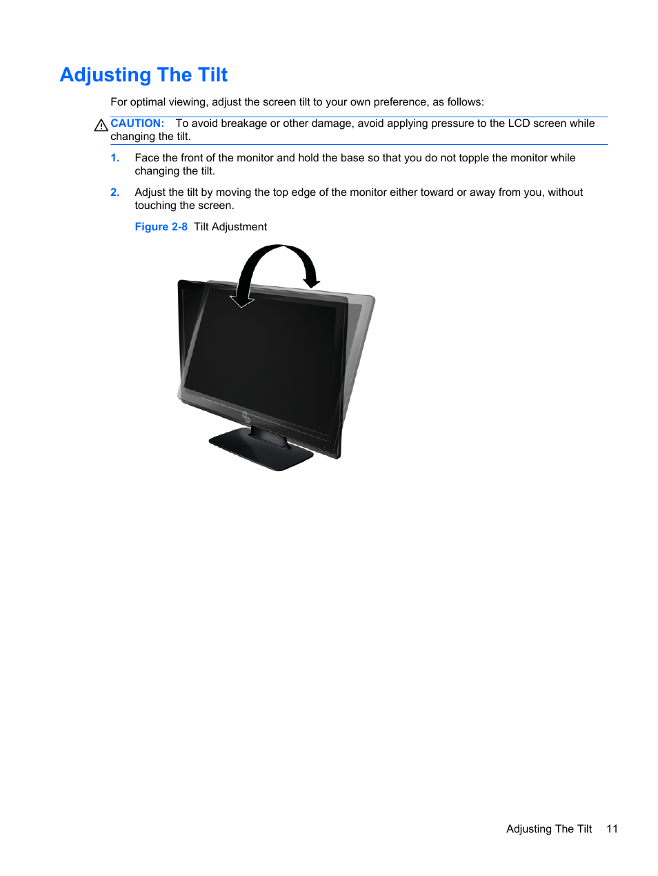 Adjusting the tilt | HP L2314 23-inch LED Backlit Monitor User Manual | Page 17 / 21