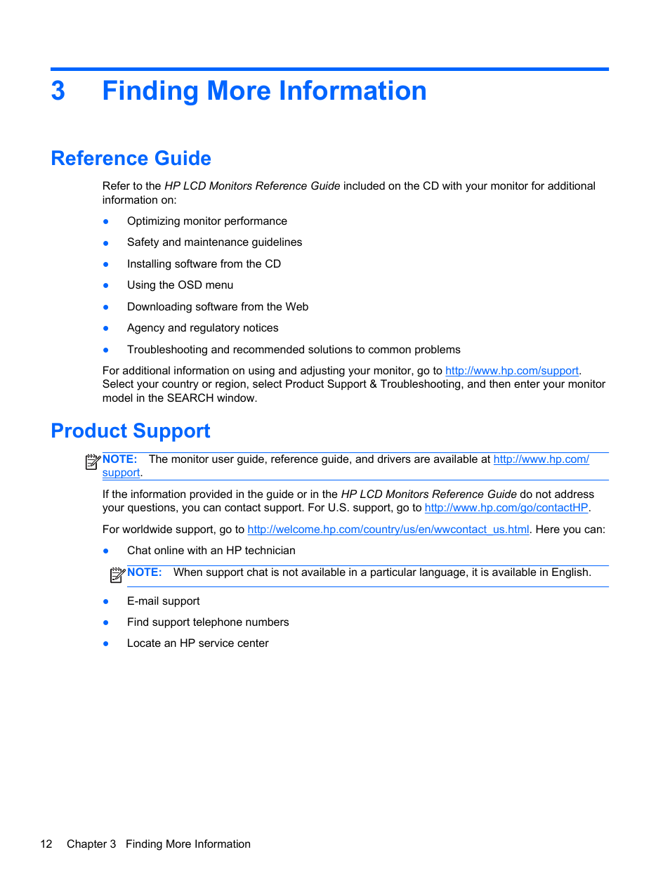 Finding more information, Reference guide, Product support | 3 finding more information, Reference guide product support, 3finding more information | HP L2314 23-inch LED Backlit Monitor User Manual | Page 18 / 21