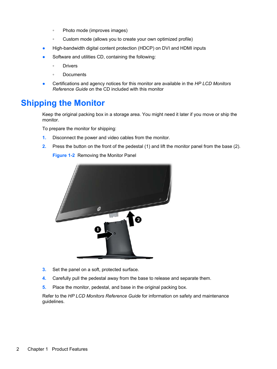 Shipping the monitor | HP L2314 23-inch LED Backlit Monitor User Manual | Page 8 / 21