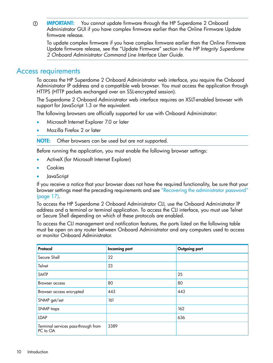 Access requirements | HP Integrity Superdome 2 Server User Manual | Page 10 / 197