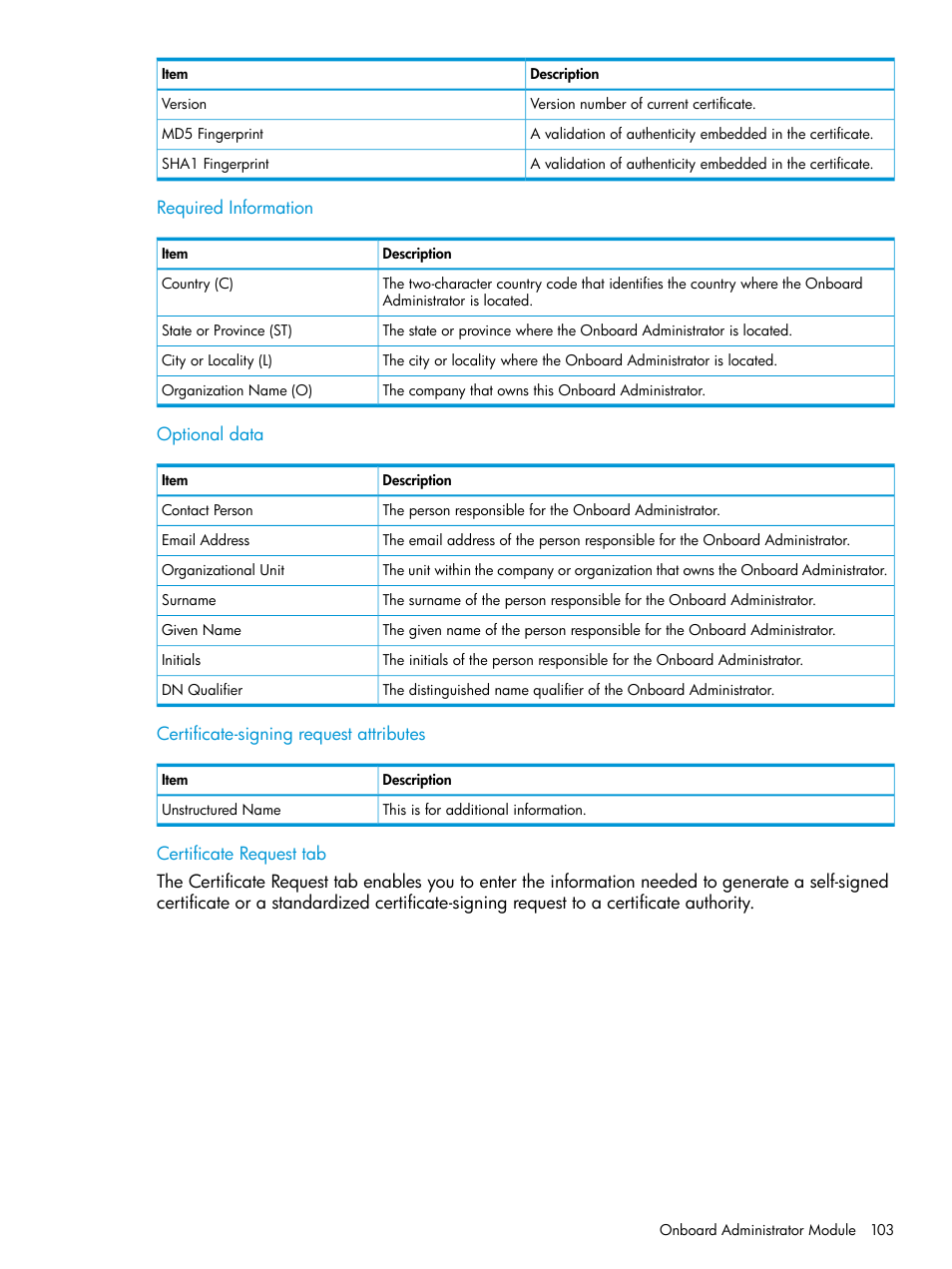 Certificate request tab | HP Integrity Superdome 2 Server User Manual | Page 103 / 197