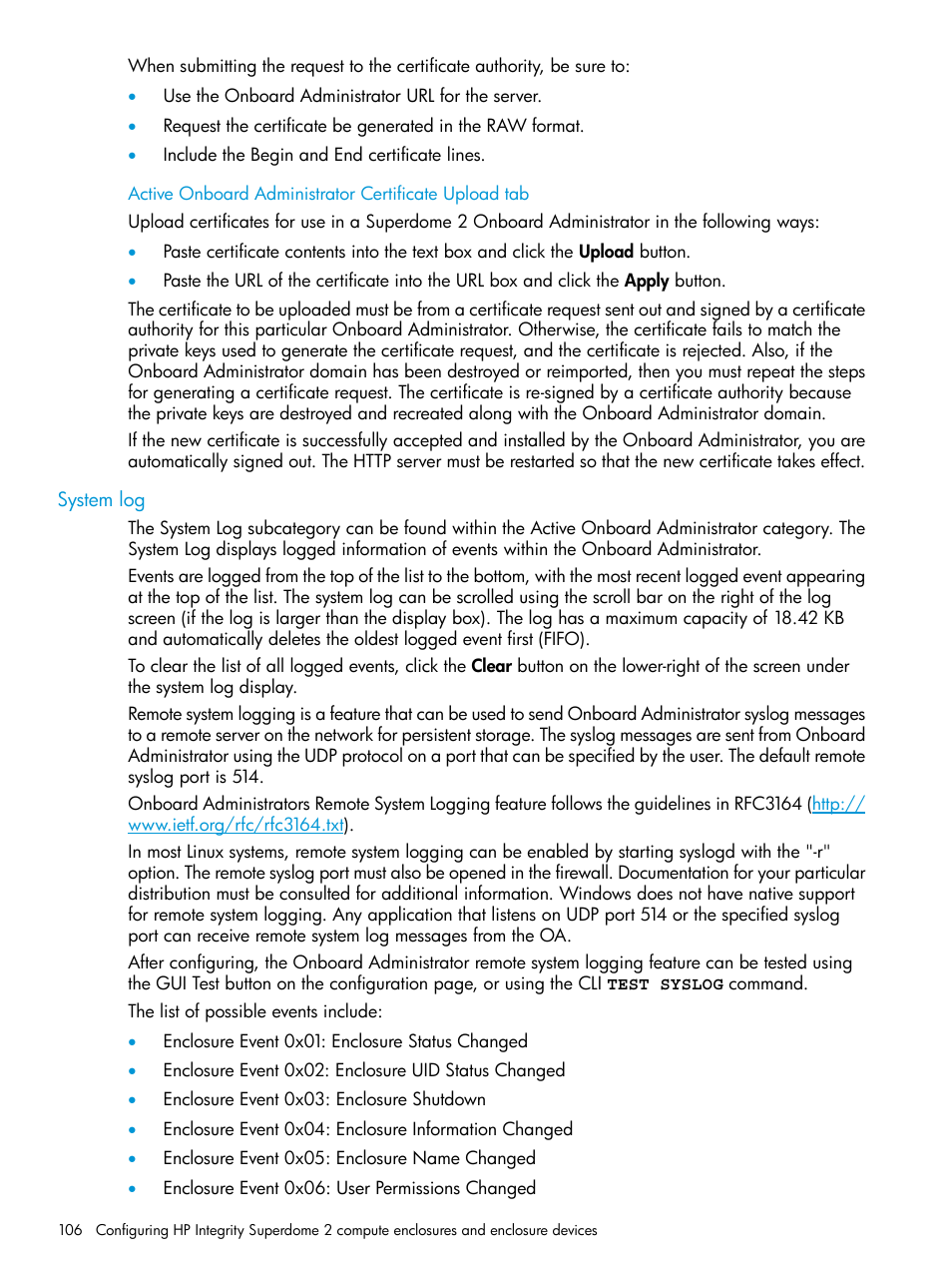 System log | HP Integrity Superdome 2 Server User Manual | Page 106 / 197