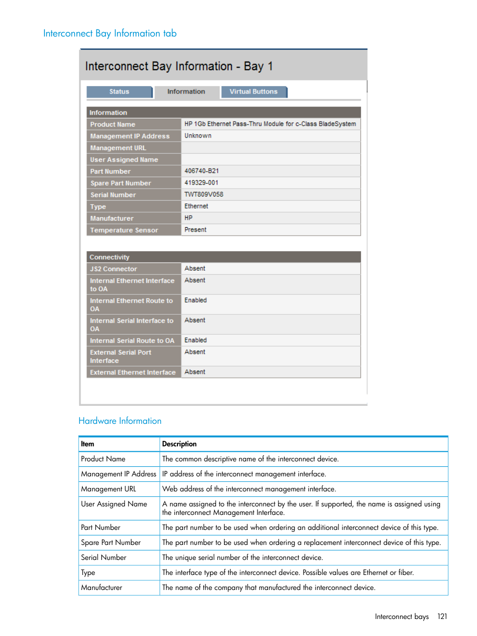 Interconnect bay information tab | HP Integrity Superdome 2 Server User Manual | Page 121 / 197