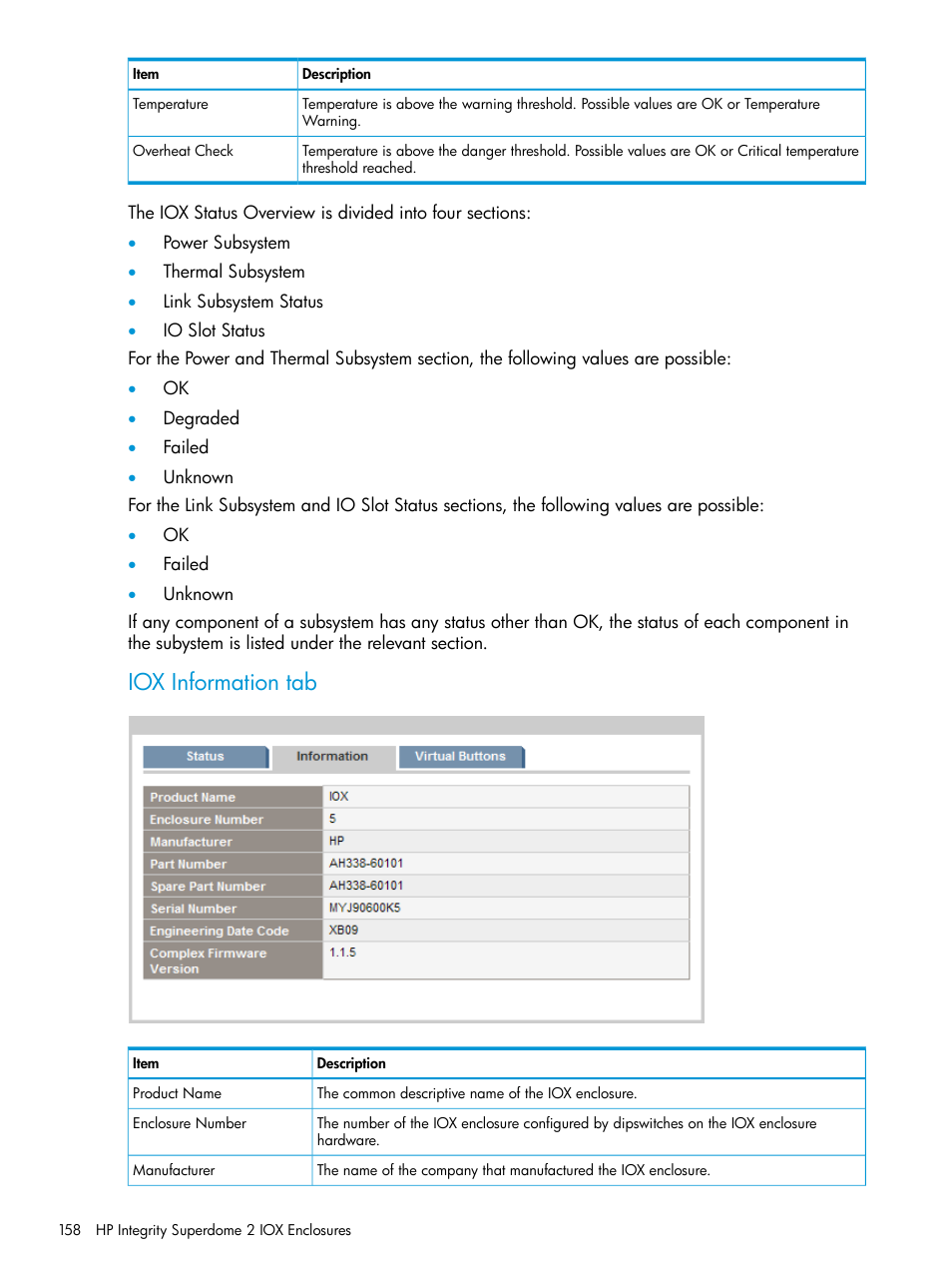 Iox information tab | HP Integrity Superdome 2 Server User Manual | Page 158 / 197