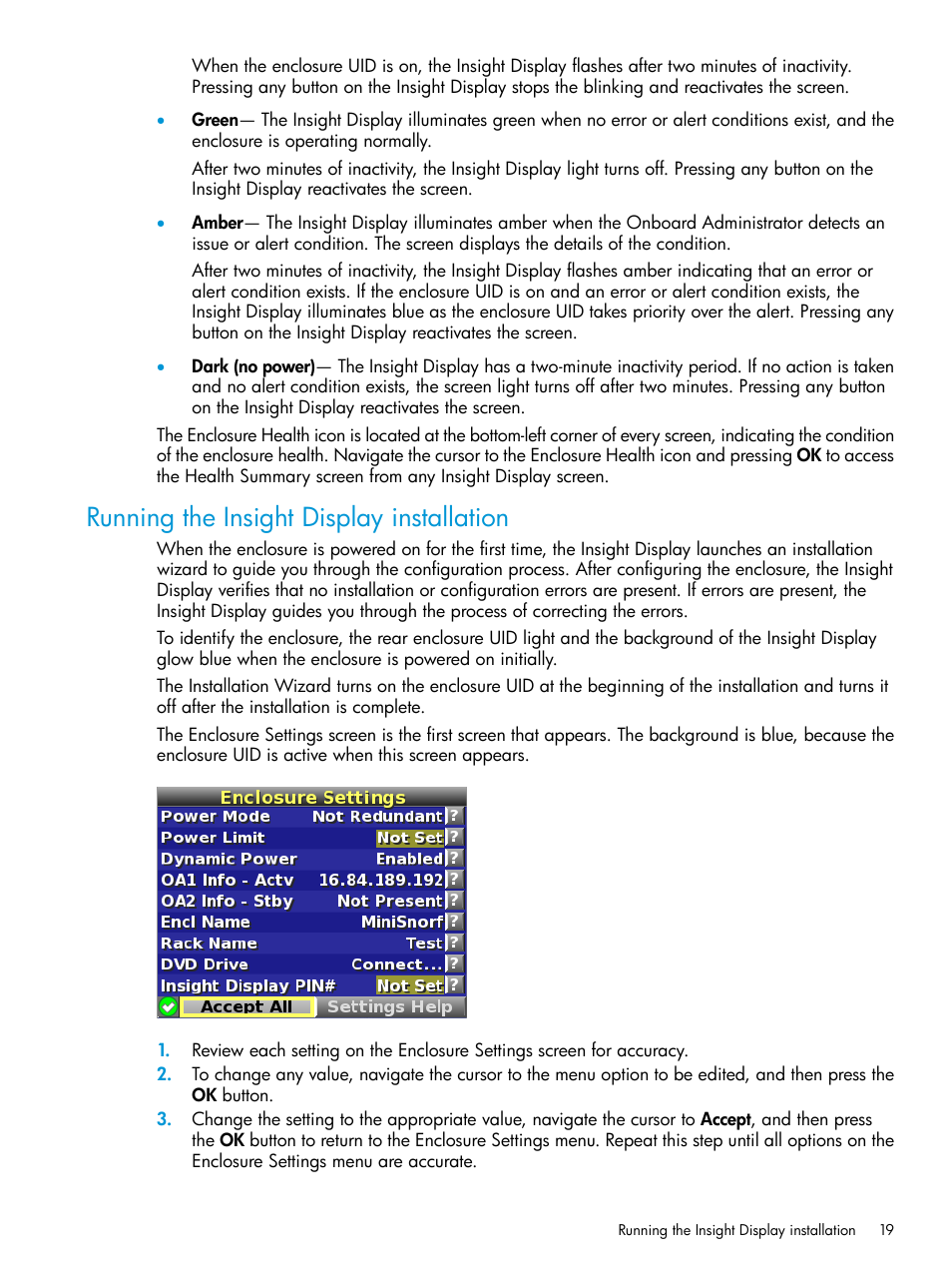 Running the insight display installation | HP Integrity Superdome 2 Server User Manual | Page 19 / 197