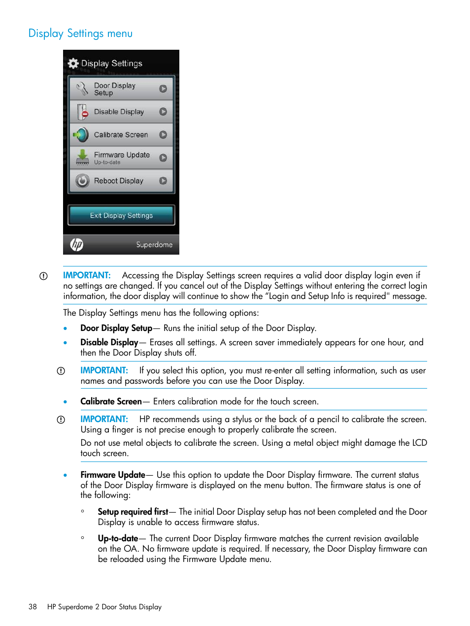 Display settings menu | HP Integrity Superdome 2 Server User Manual | Page 38 / 197