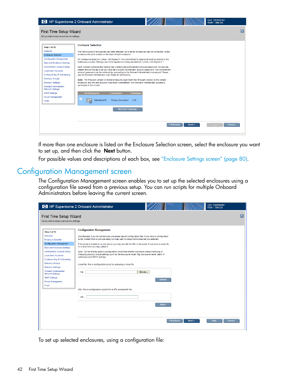 Configuration management screen | HP Integrity Superdome 2 Server User Manual | Page 42 / 197