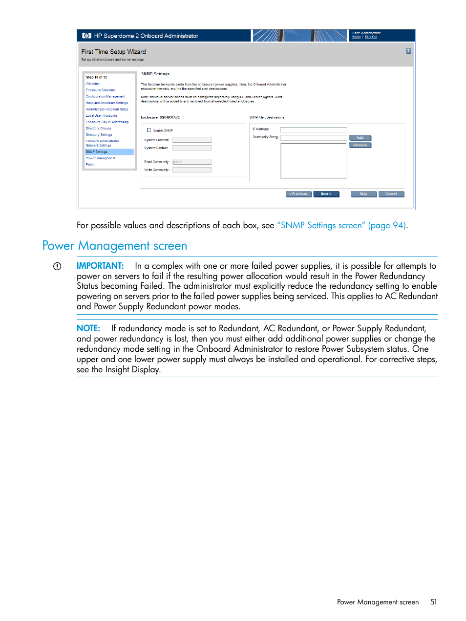 Power management screen | HP Integrity Superdome 2 Server User Manual | Page 51 / 197