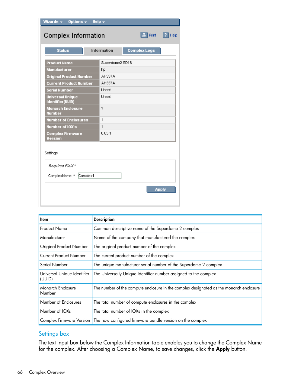 Settings box | HP Integrity Superdome 2 Server User Manual | Page 66 / 197