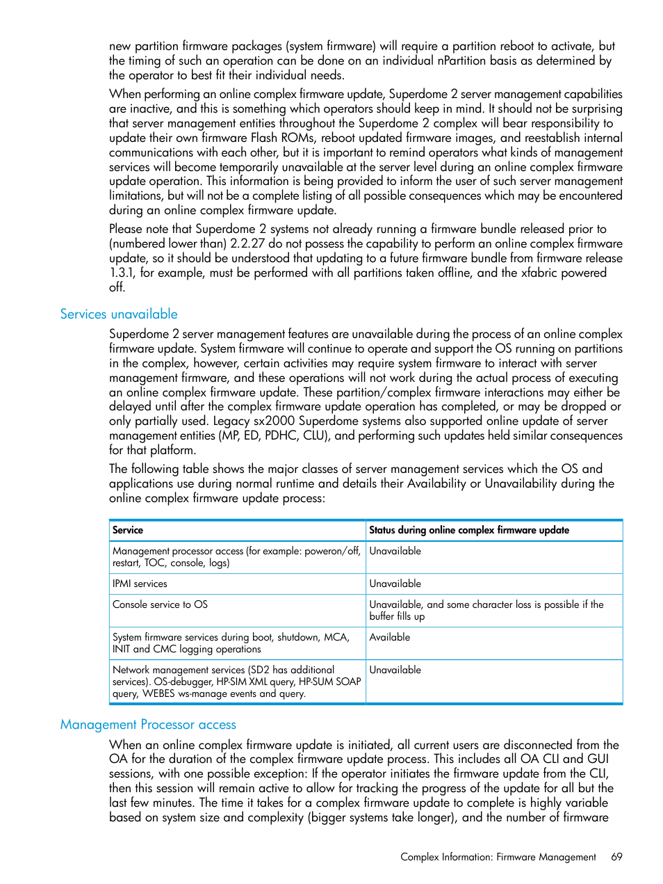 Services unavailable, Management processor access, Services unavailable management processor access | HP Integrity Superdome 2 Server User Manual | Page 69 / 197