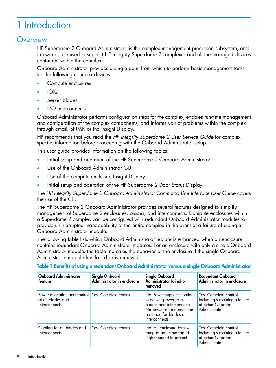 1 introduction, Overview | HP Integrity Superdome 2 Server User Manual | Page 8 / 197