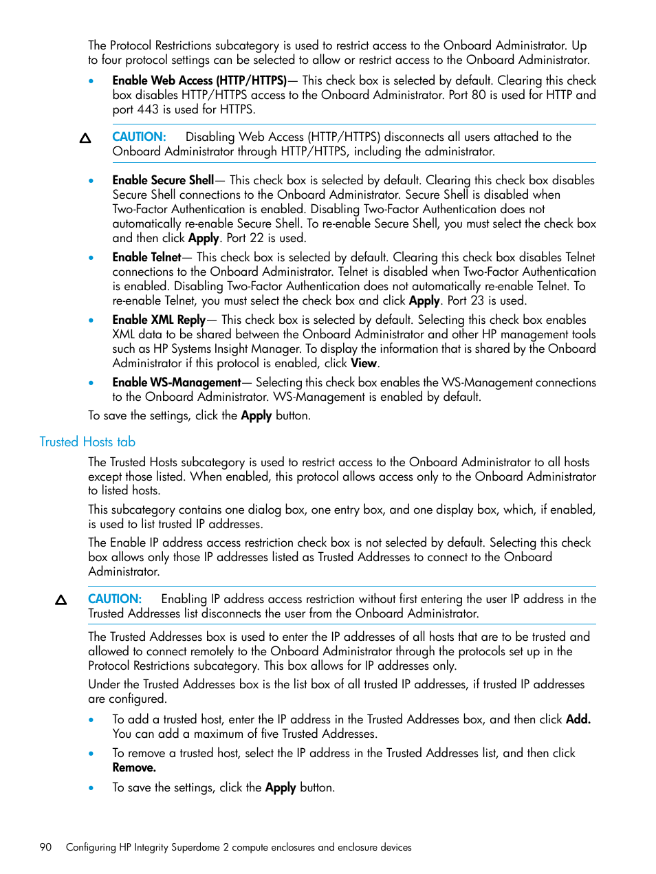 Trusted hosts tab | HP Integrity Superdome 2 Server User Manual | Page 90 / 197