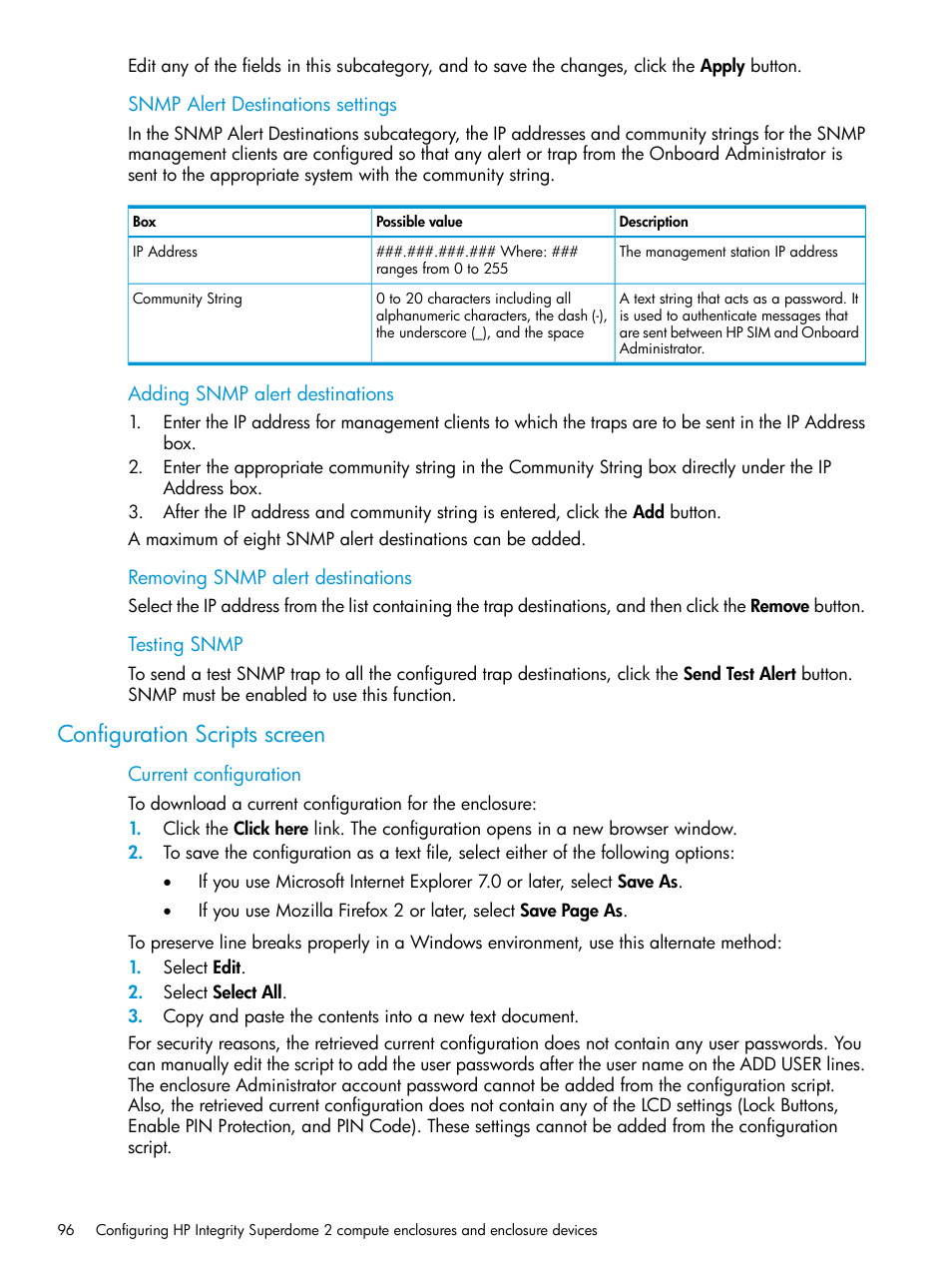 Configuration scripts screen | HP Integrity Superdome 2 Server User Manual | Page 96 / 197