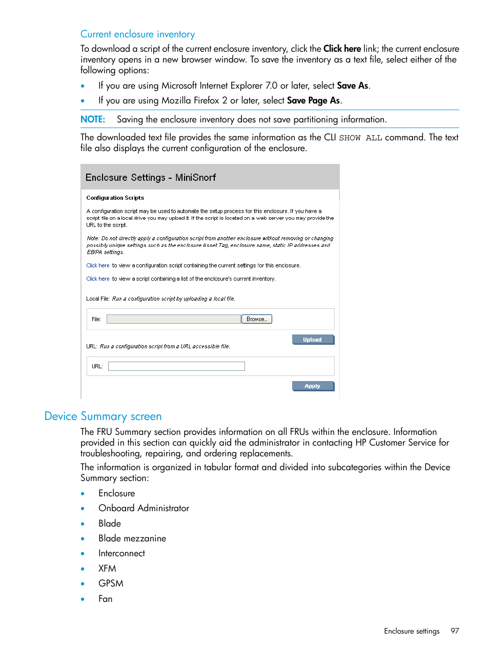 Device summary screen | HP Integrity Superdome 2 Server User Manual | Page 97 / 197