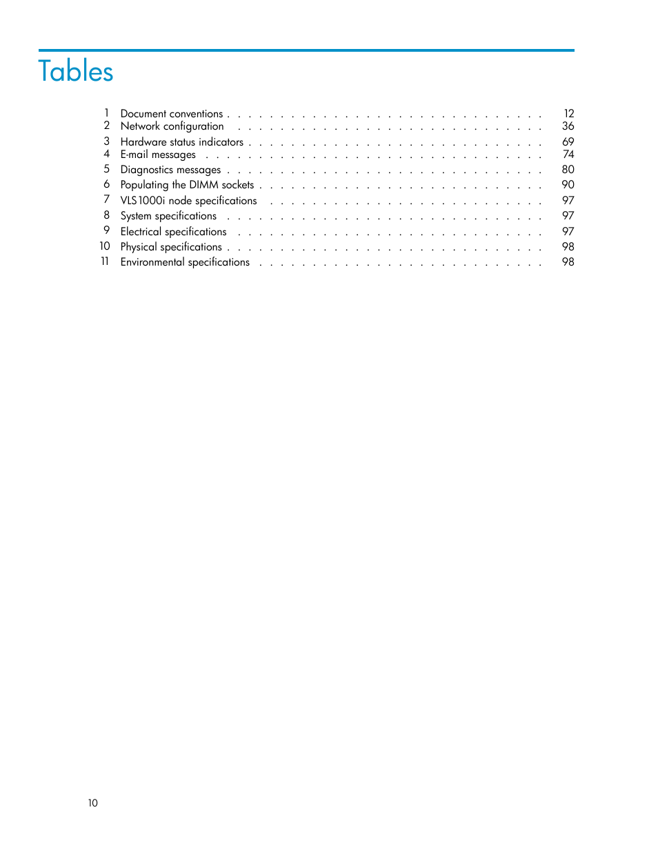 Tables | HP StorageWorks 1000i Virtual Library System User Manual | Page 10 / 122