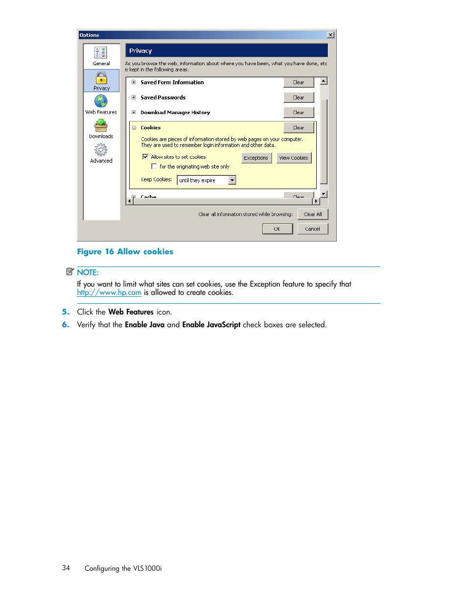 Allow cookies | HP StorageWorks 1000i Virtual Library System User Manual | Page 34 / 122