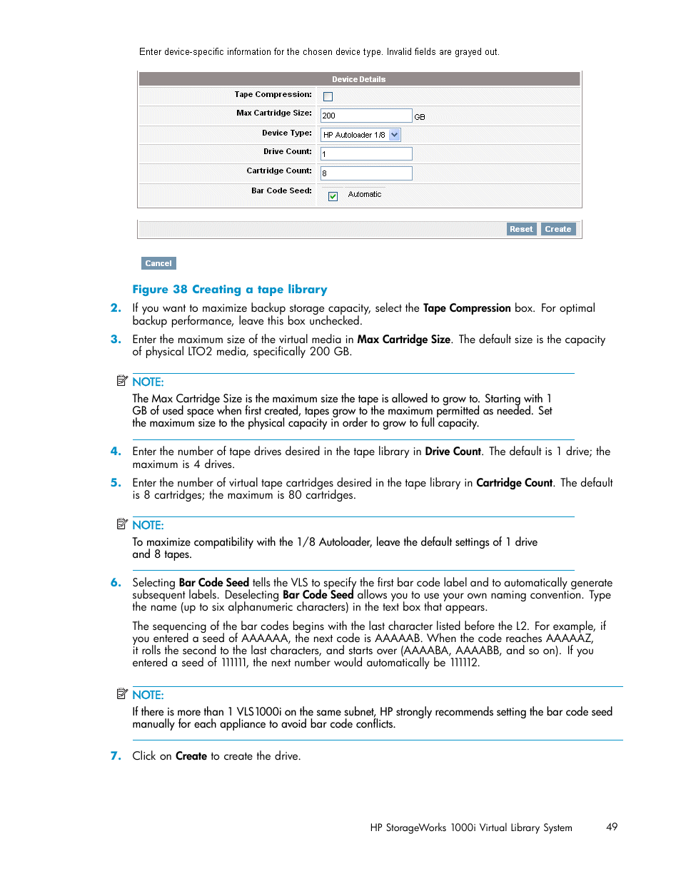 Creating a tape library, Figure 38 | HP StorageWorks 1000i Virtual Library System User Manual | Page 49 / 122