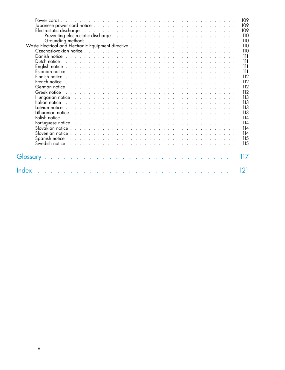 Glossary index | HP StorageWorks 1000i Virtual Library System User Manual | Page 6 / 122