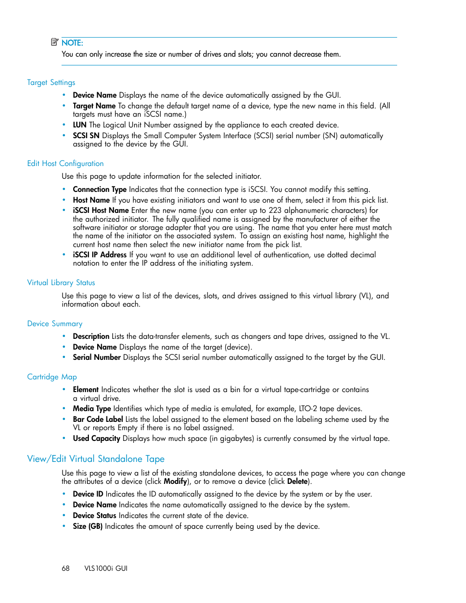 View/edit virtual standalone tape | HP StorageWorks 1000i Virtual Library System User Manual | Page 68 / 122