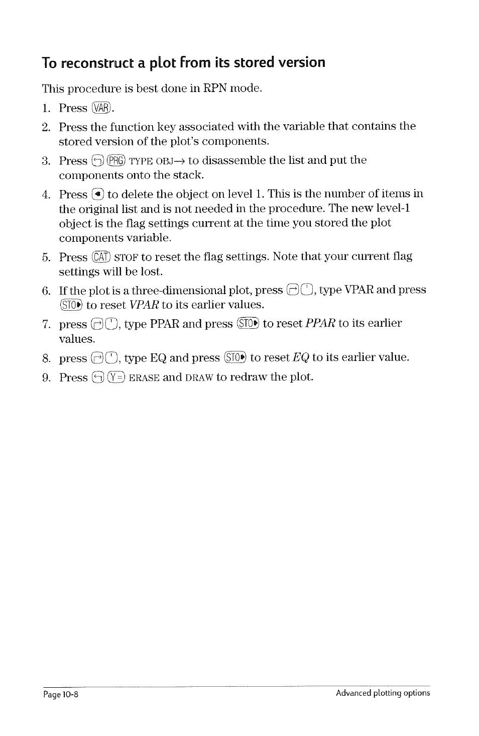 To view a plot picture stored in a variable, To view a plot picture stored in a variable -7 | HP 49g Graphing Calculator User Manual | Page 100 / 199