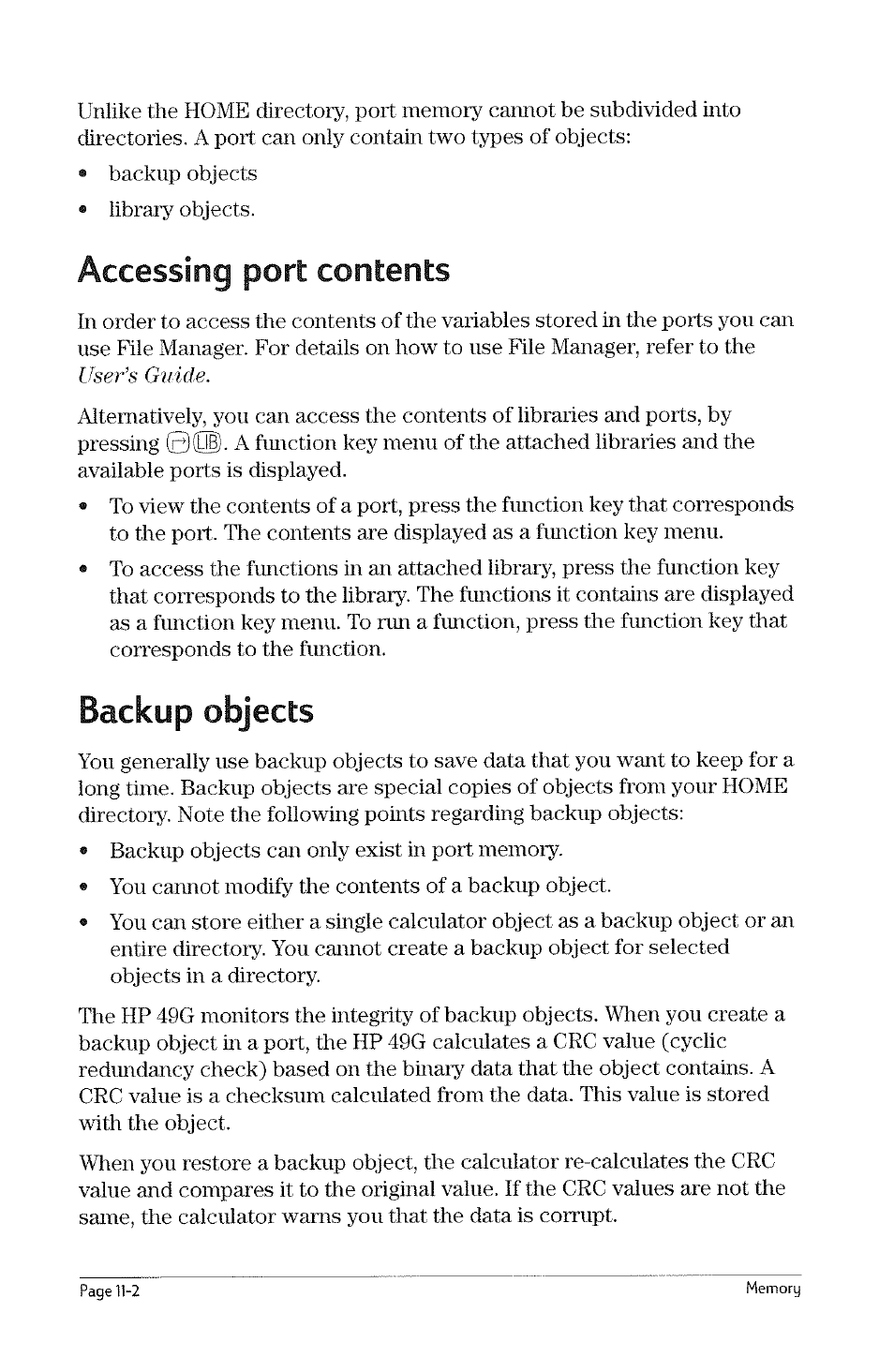 Chapter 11, How memory is structured, How memory is structured -1 | HP 49g Graphing Calculator User Manual | Page 102 / 199