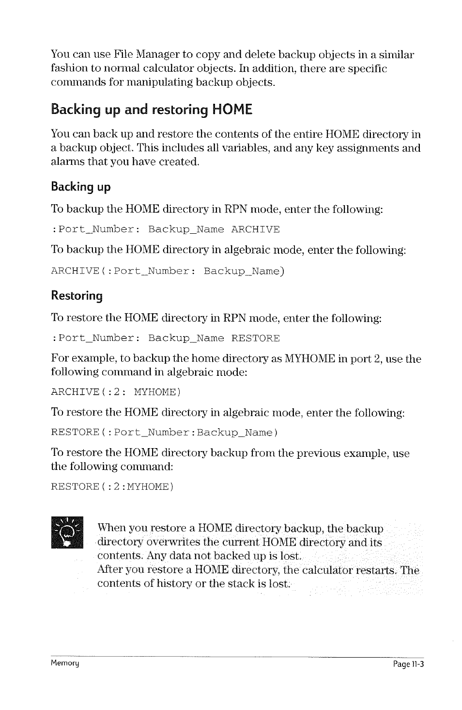 Accessing port contents, Backup objects, Accessing port contents -2 | Backup objects -2 | HP 49g Graphing Calculator User Manual | Page 103 / 199