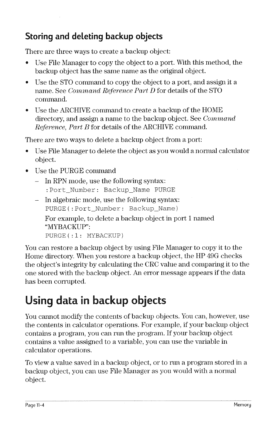 Backing up and restoring home, Backing up and restoring home -3 | HP 49g Graphing Calculator User Manual | Page 104 / 199