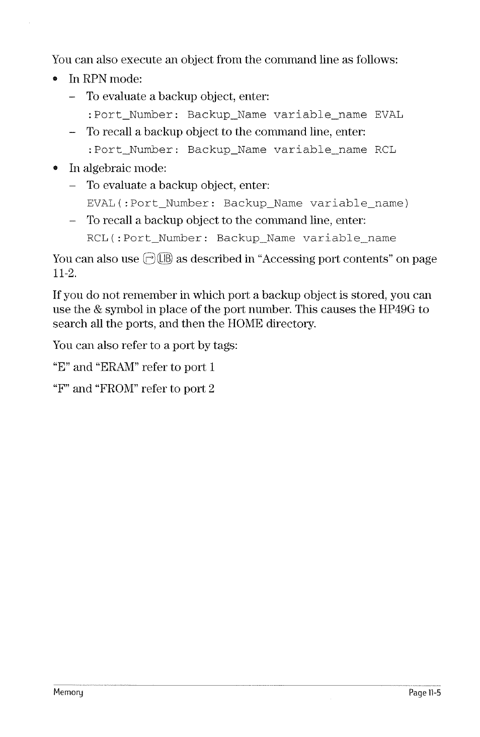 Storing and deleting backup objects, Using data in backup objects, Storing and deleting backup objects -4 | Using data in backup objects -4 | HP 49g Graphing Calculator User Manual | Page 105 / 199