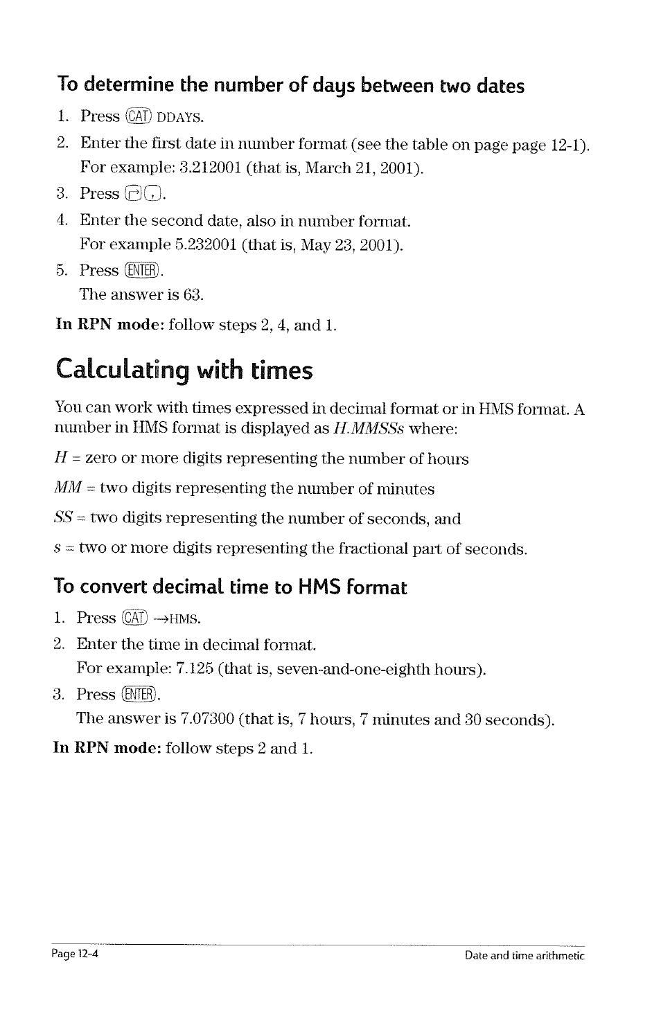 Calculating with dates, To subtract days from a given date, Calculating with dates -3 | To add days to a given date -3 | HP 49g Graphing Calculator User Manual | Page 112 / 199