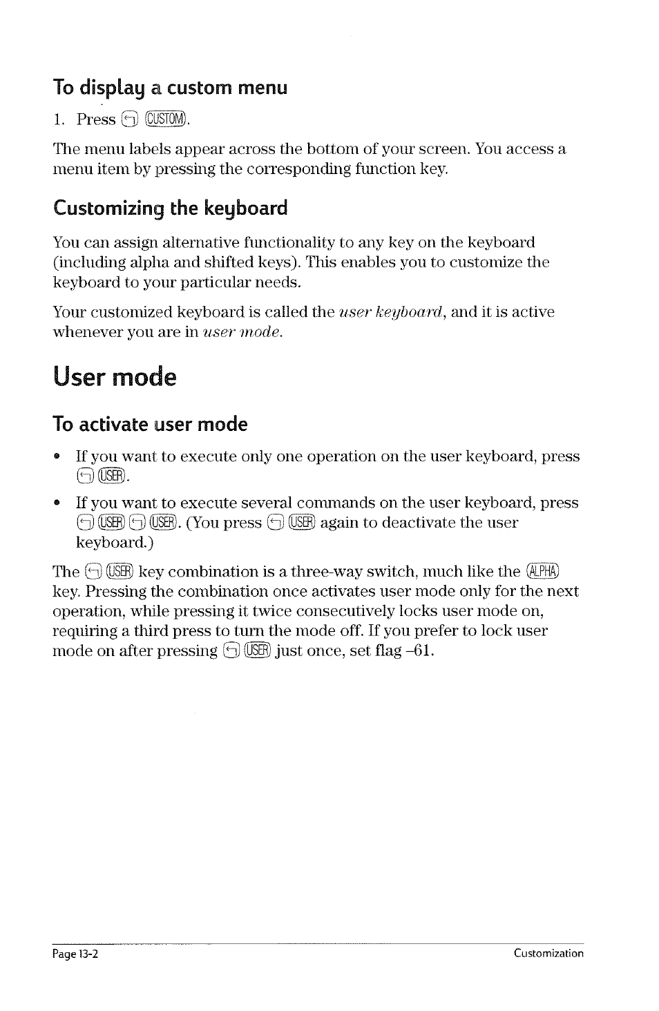 Chapter 13 customization, Creating menus, To create a custom menu | Creating menus -1, To create a custom menu -1, Chapter 13 customization creating menus | HP 49g Graphing Calculator User Manual | Page 118 / 199