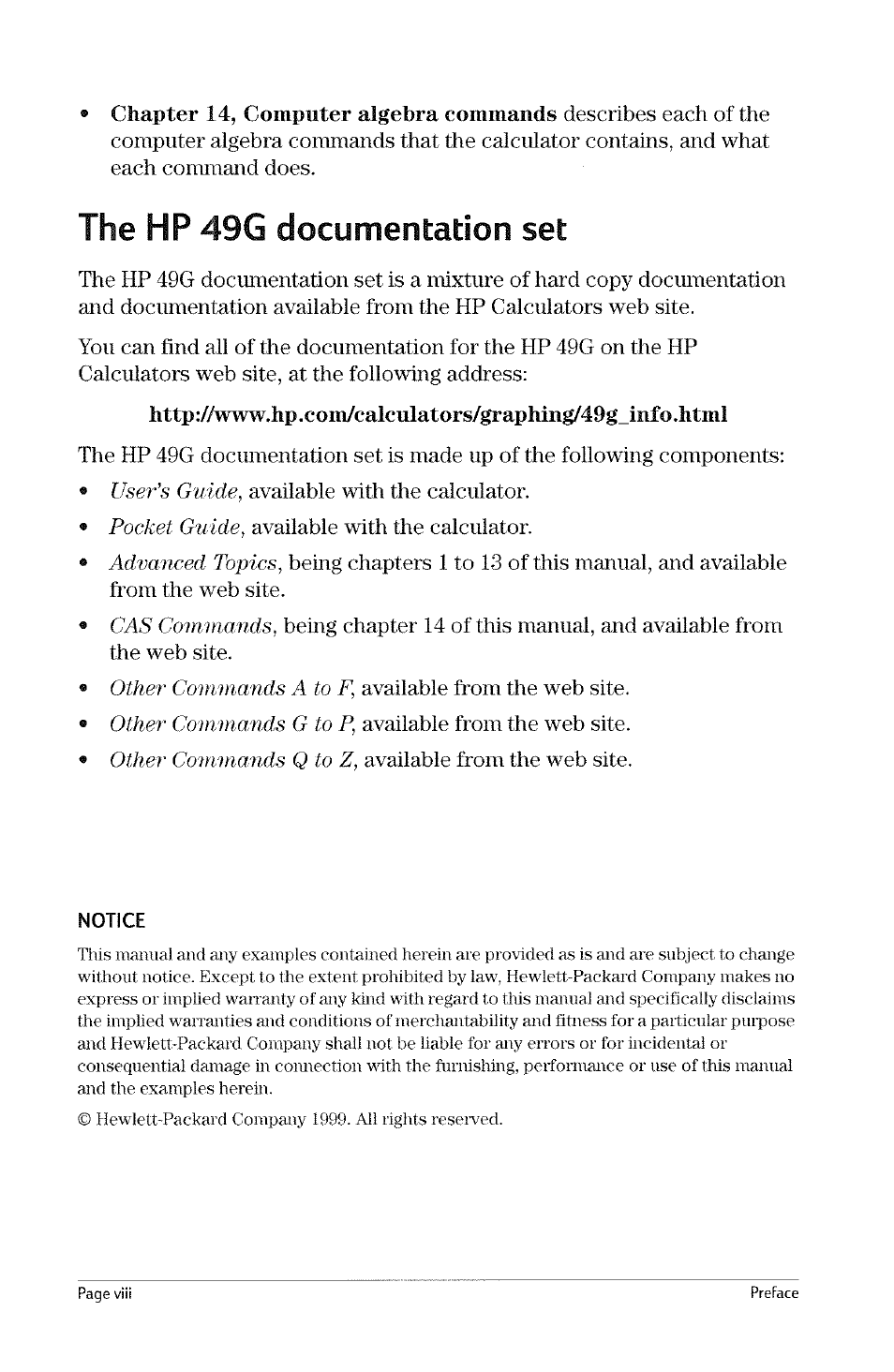 Material covered, Preface | HP 49g Graphing Calculator User Manual | Page 12 / 199