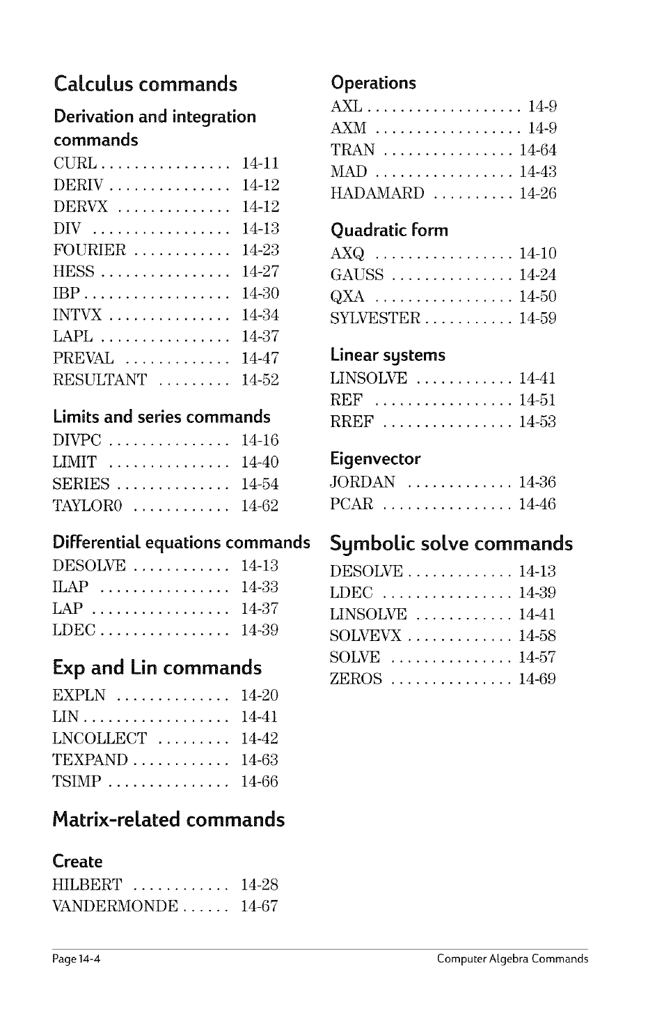 Arithmetic polynomial, Arithmetic modulo commands, Arithmetic commands -3 | Computer algebra command categories, Arithmetic integer commands, Arithmetic polynomial commands | HP 49g Graphing Calculator User Manual | Page 126 / 199