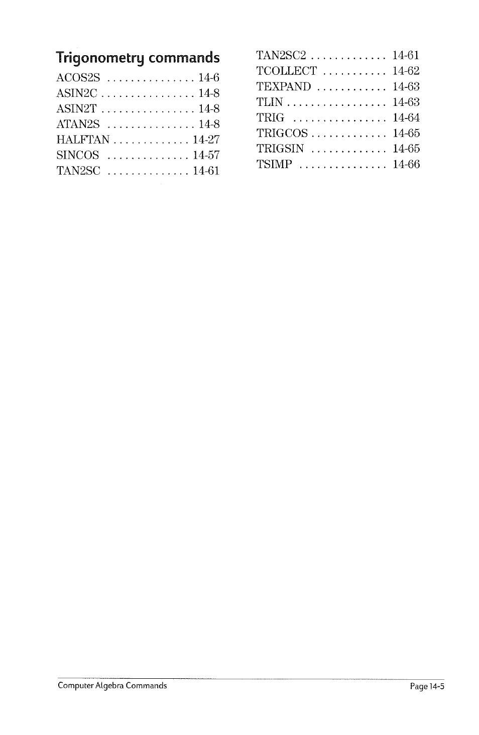 Calculus commands, Calculus commands -4 exp and lin conunands -4, Derivation and integration commands | Limits and series commands, Differential equations commands, Create, Operations, Quadratic form, Linear systems, Eigenvector | HP 49g Graphing Calculator User Manual | Page 127 / 199