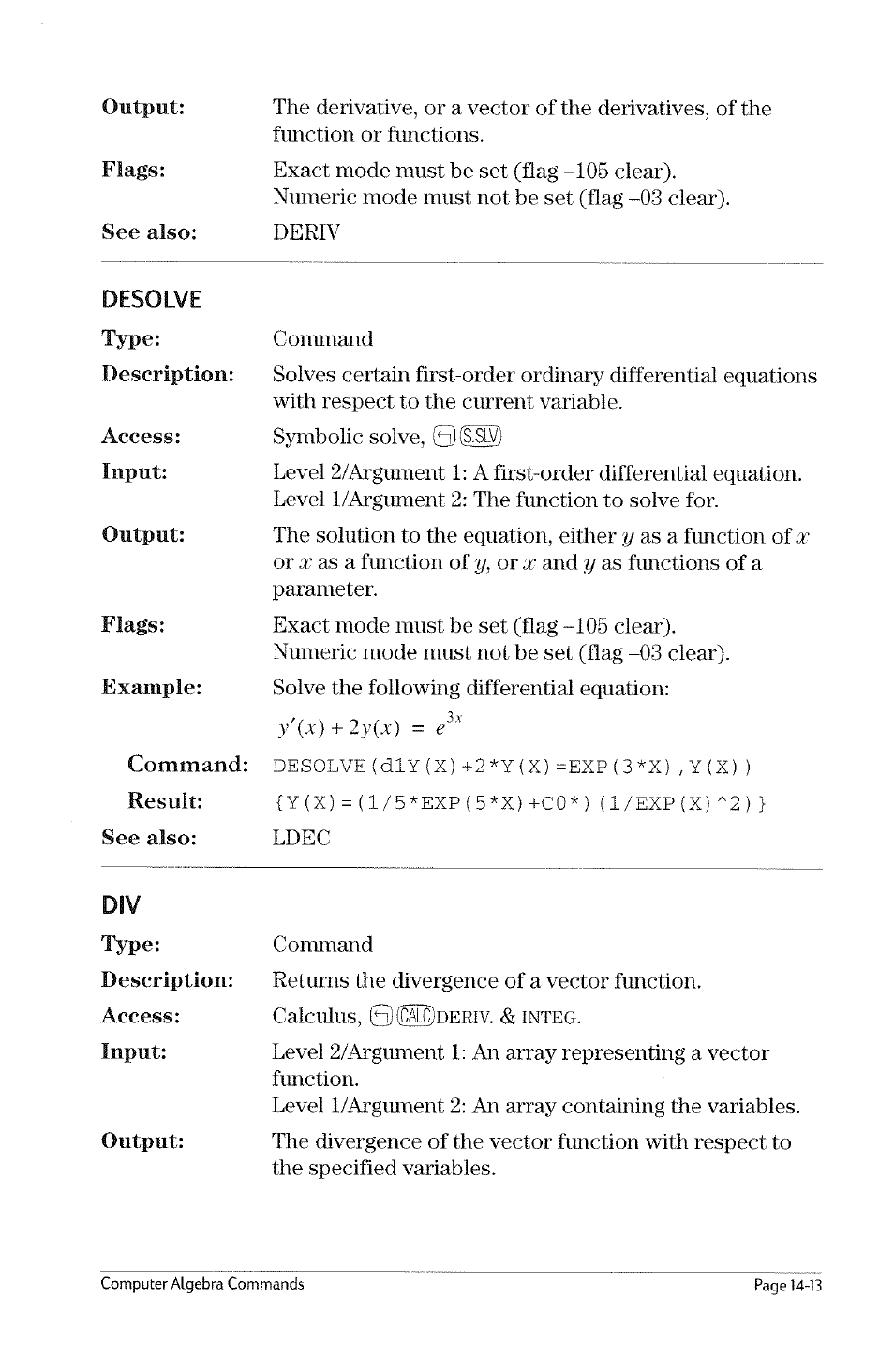 Deriv, Dervx | HP 49g Graphing Calculator User Manual | Page 135 / 199