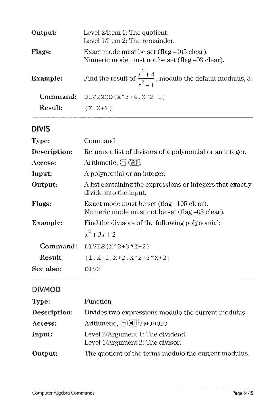 Div2mod, Rkasth) | HP 49g Graphing Calculator User Manual | Page 137 / 199