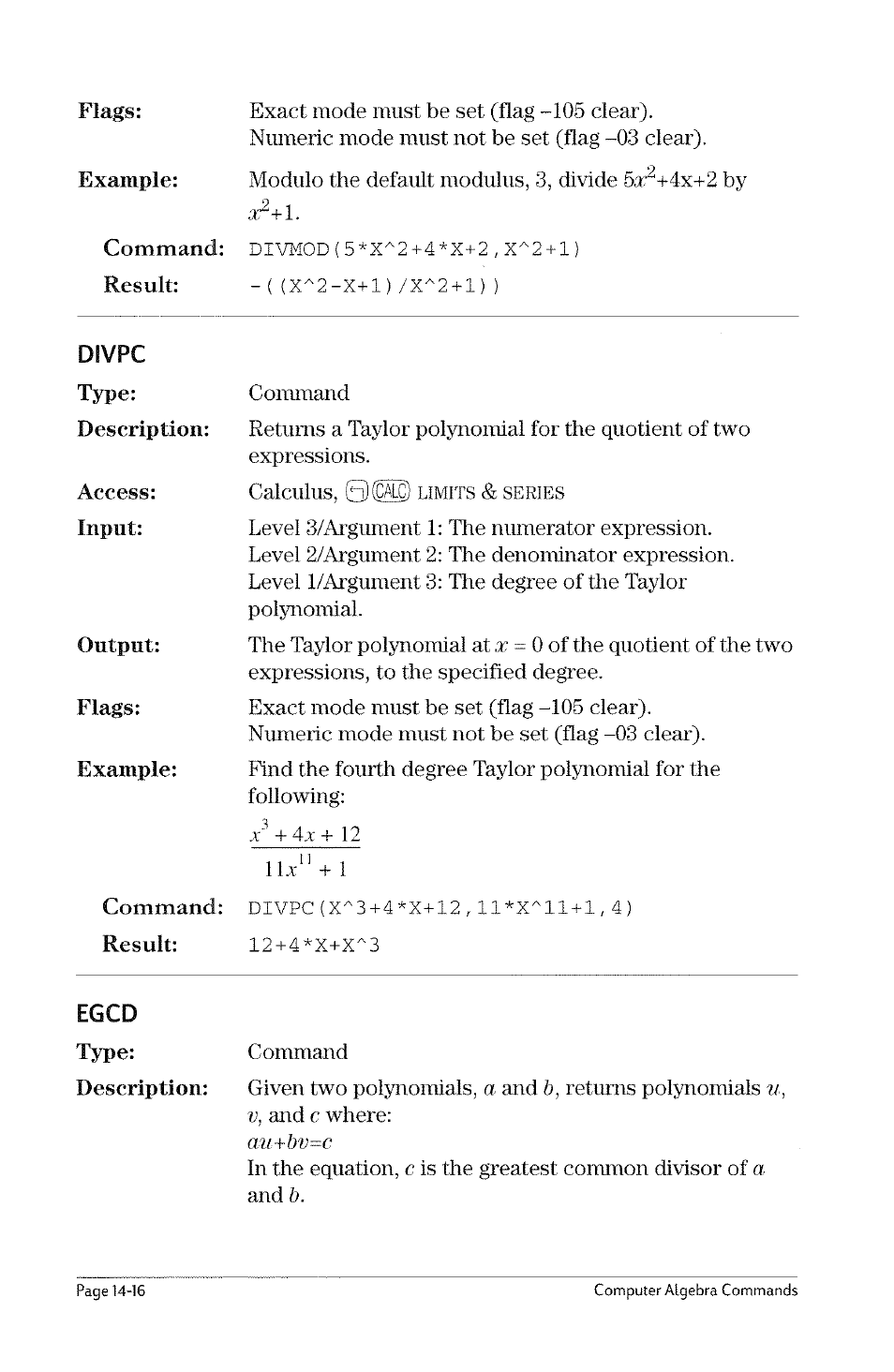 Divis, Divmod | HP 49g Graphing Calculator User Manual | Page 138 / 199