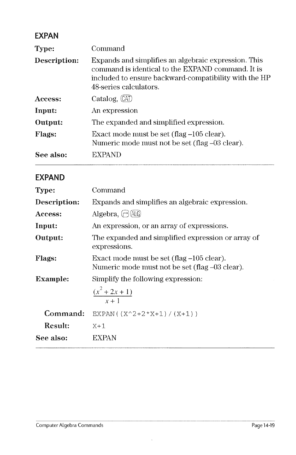 Euler, Exlr | HP 49g Graphing Calculator User Manual | Page 141 / 199